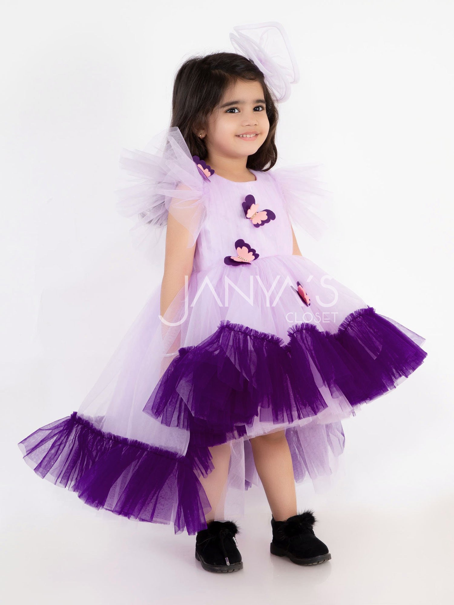 Lilac Butterfly High-Low Gown With Hair Accessory