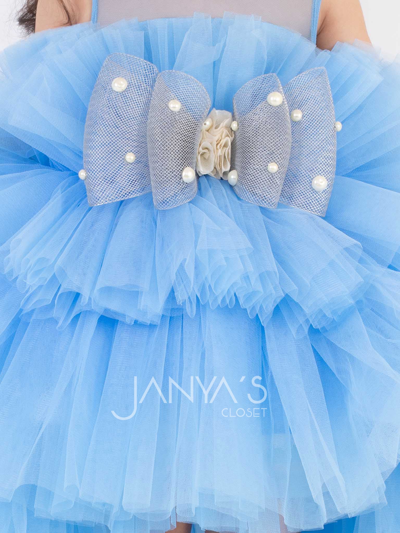 Pre Order: Blue Tiered High-low Gown With Hair Accessory