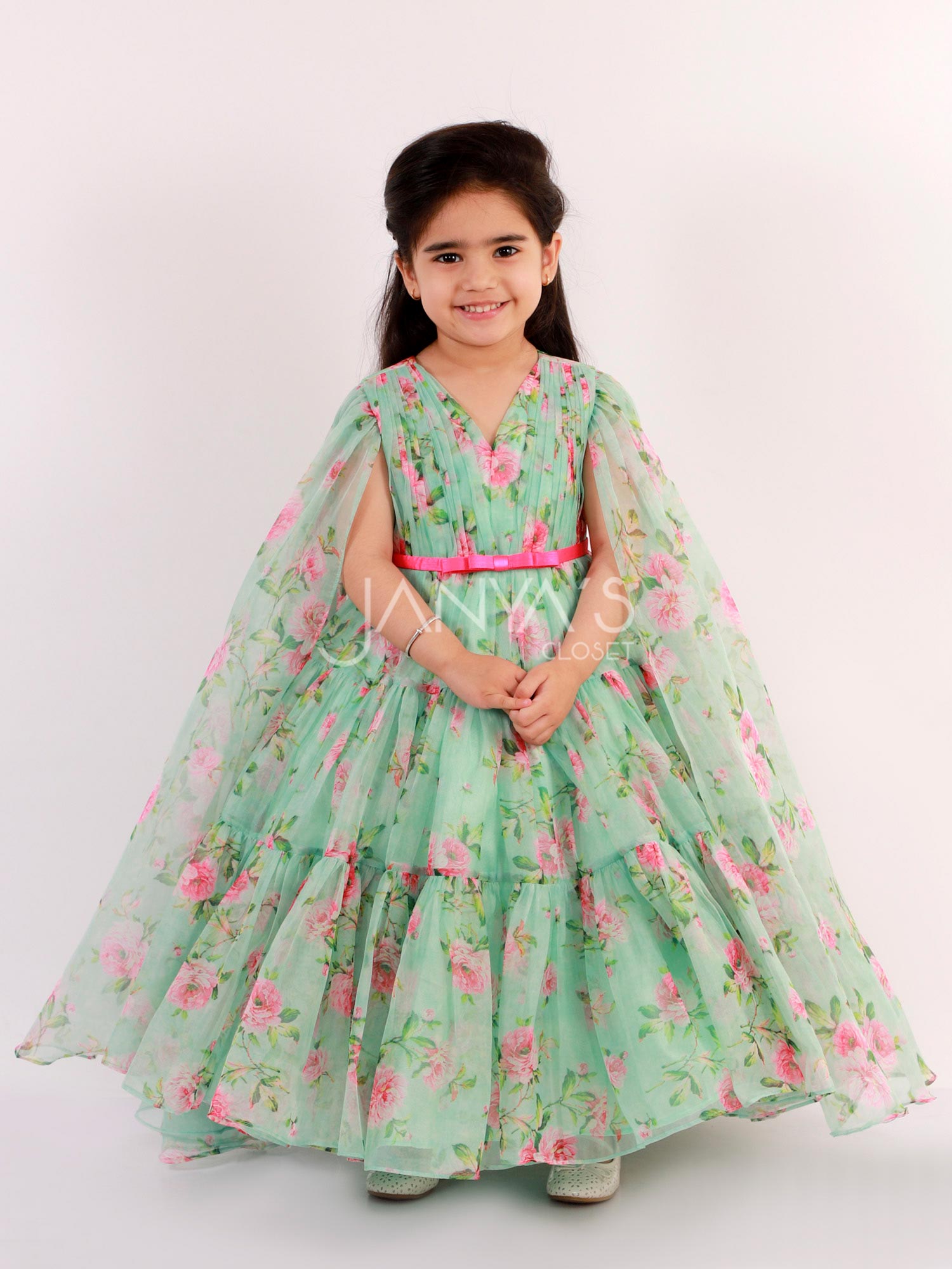 Pre order : Floral Print Anarkali Gown With Stylish Long Sleeves
