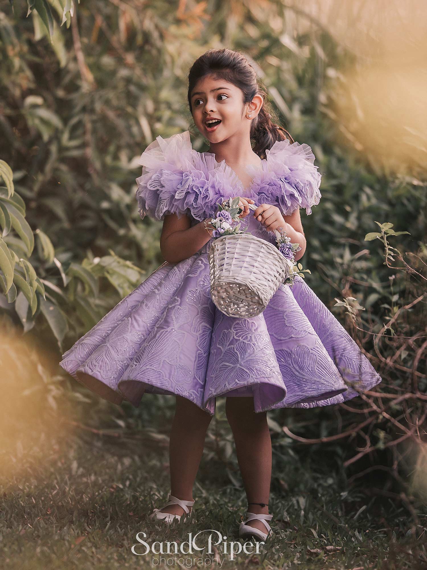 Lavender Embroidered Scollop Birthday Couture Dress With Hair Pin*