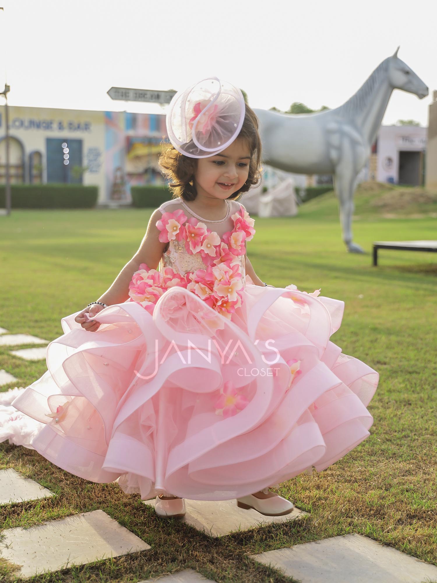 Pre Order: Enchanted Pink Gown With Detachable Train And Hair Accessory