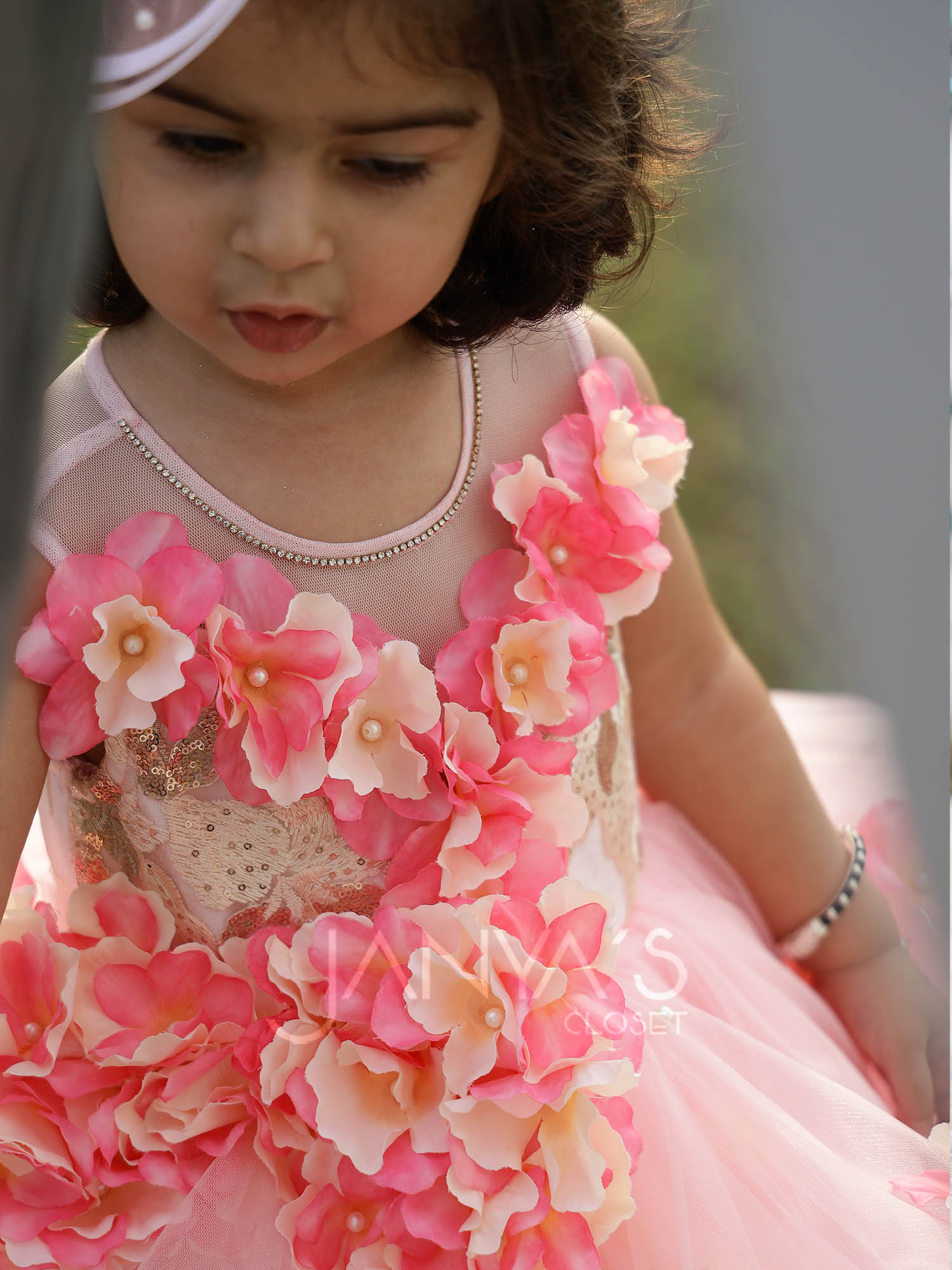 Enchanted Pink Gown With Detachable Train And Hair Accessory
