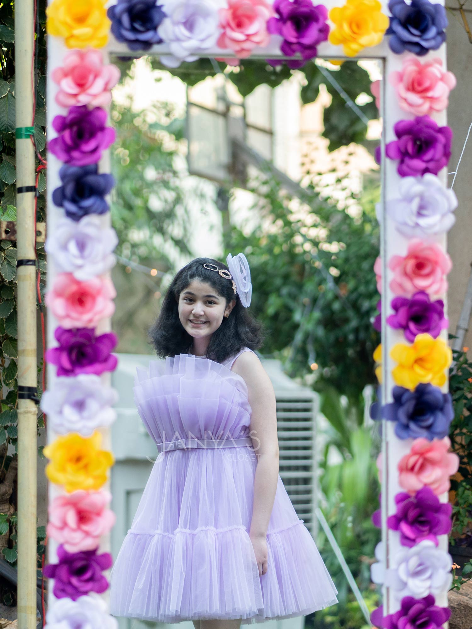 Pre order : Tiana Lavender Net Dress With Hair Accessory