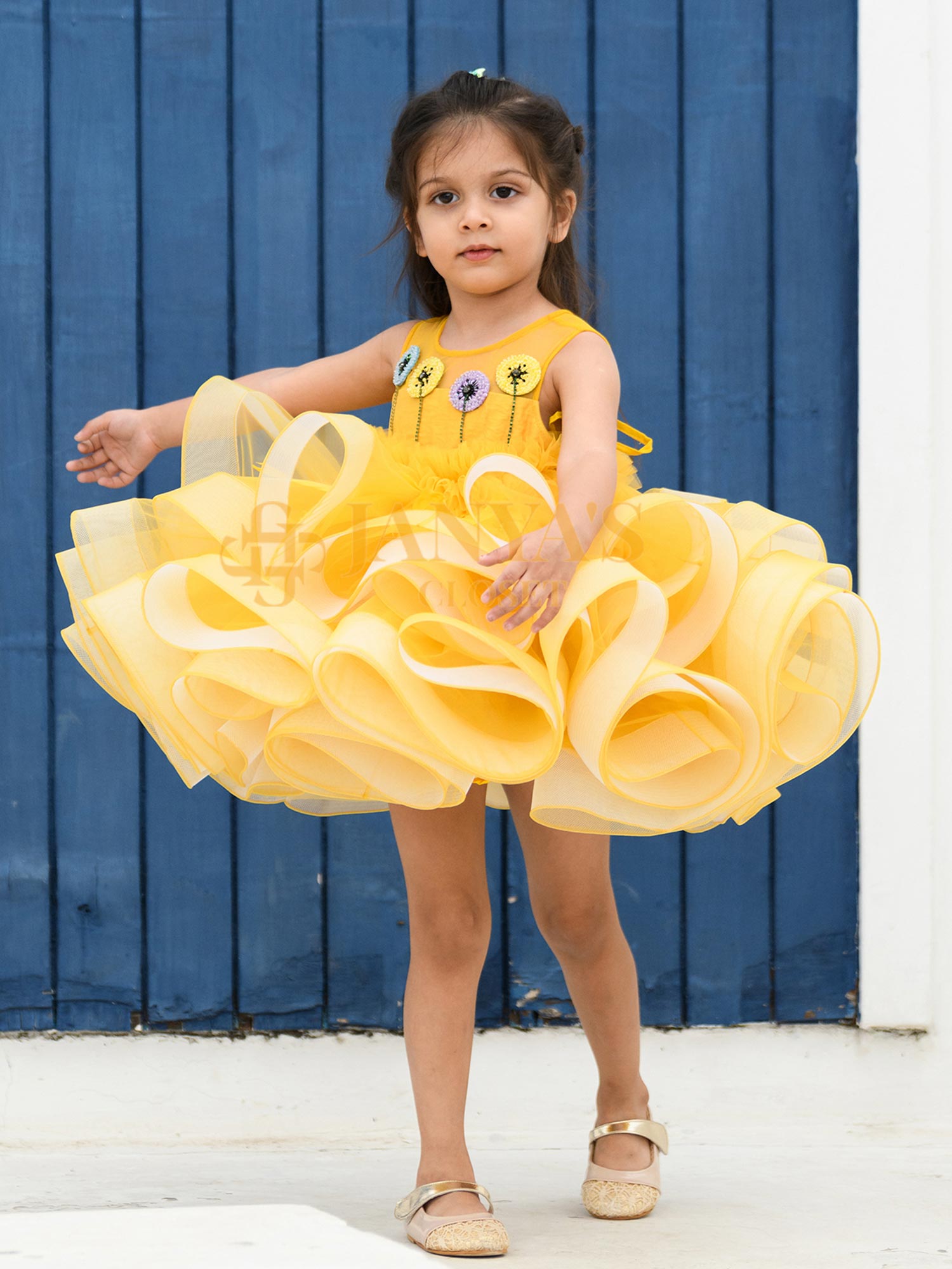 Eloise Yellow Birthady Party Dress With Hair Pin *