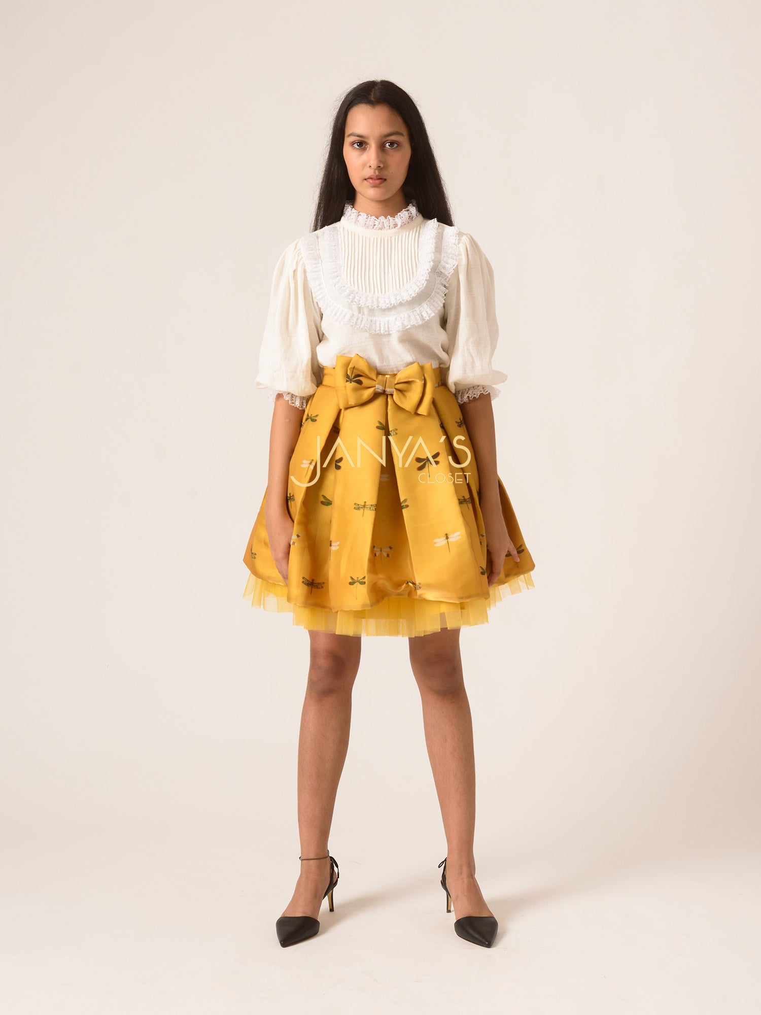 Pre Order : Dragon Fly Skirt With Pleated Top ( Two Piece Set)