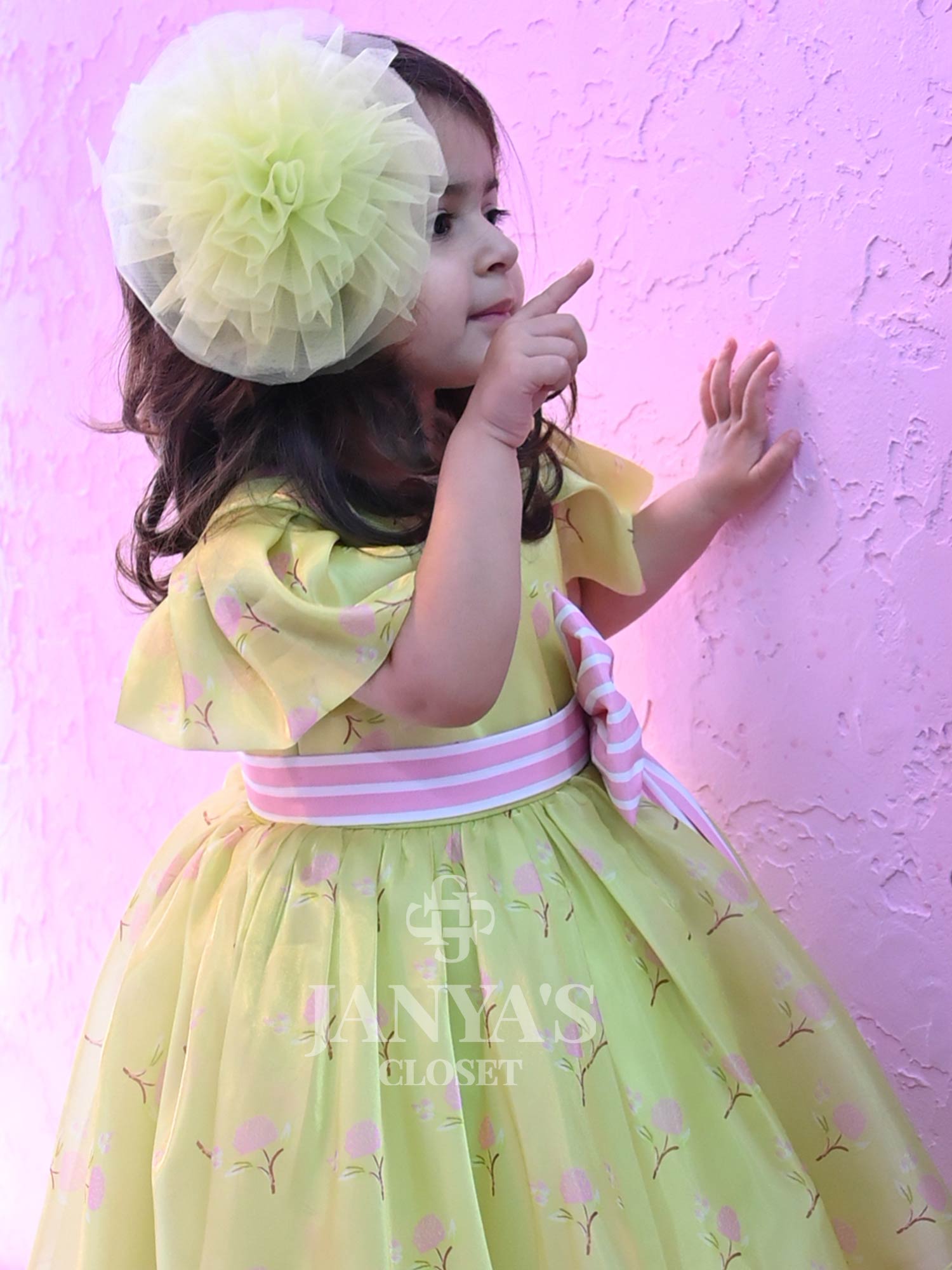Pre Order - Color Me Happy Dress With Hair Pin ( Green Floral )