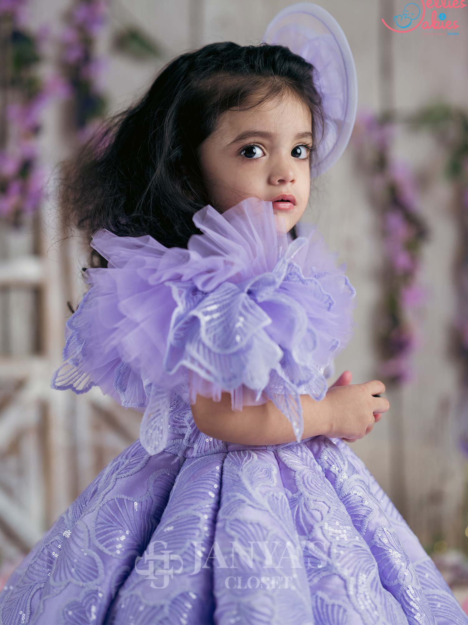 Whimsical Lavender Flower Gown With Hair Pin