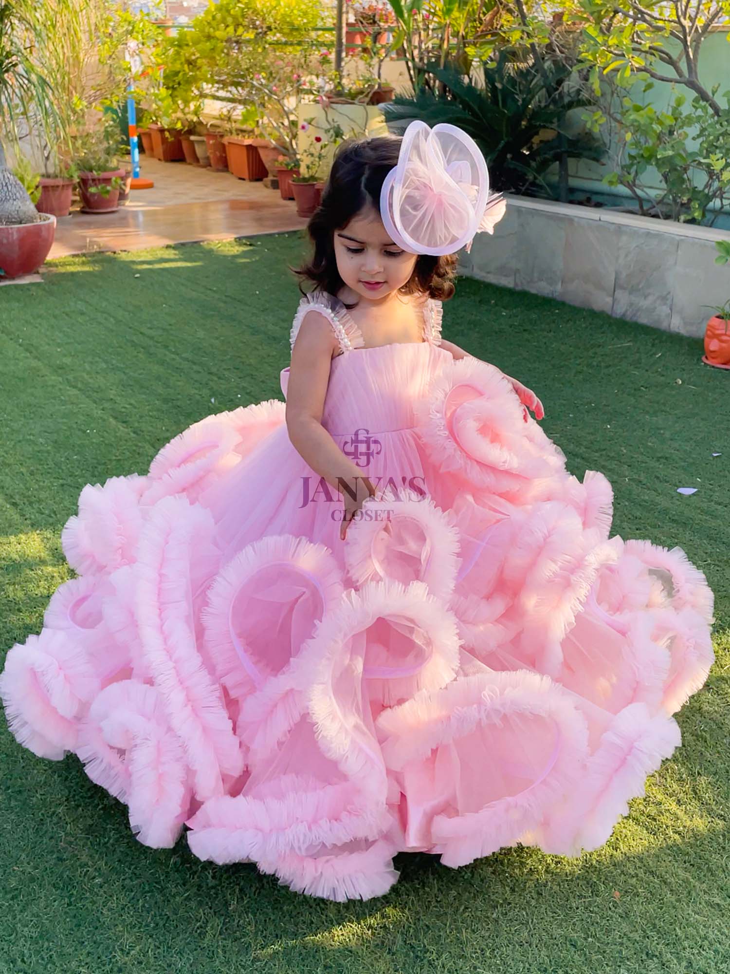 Perfect Frilled Ball Gown With Hair Pin