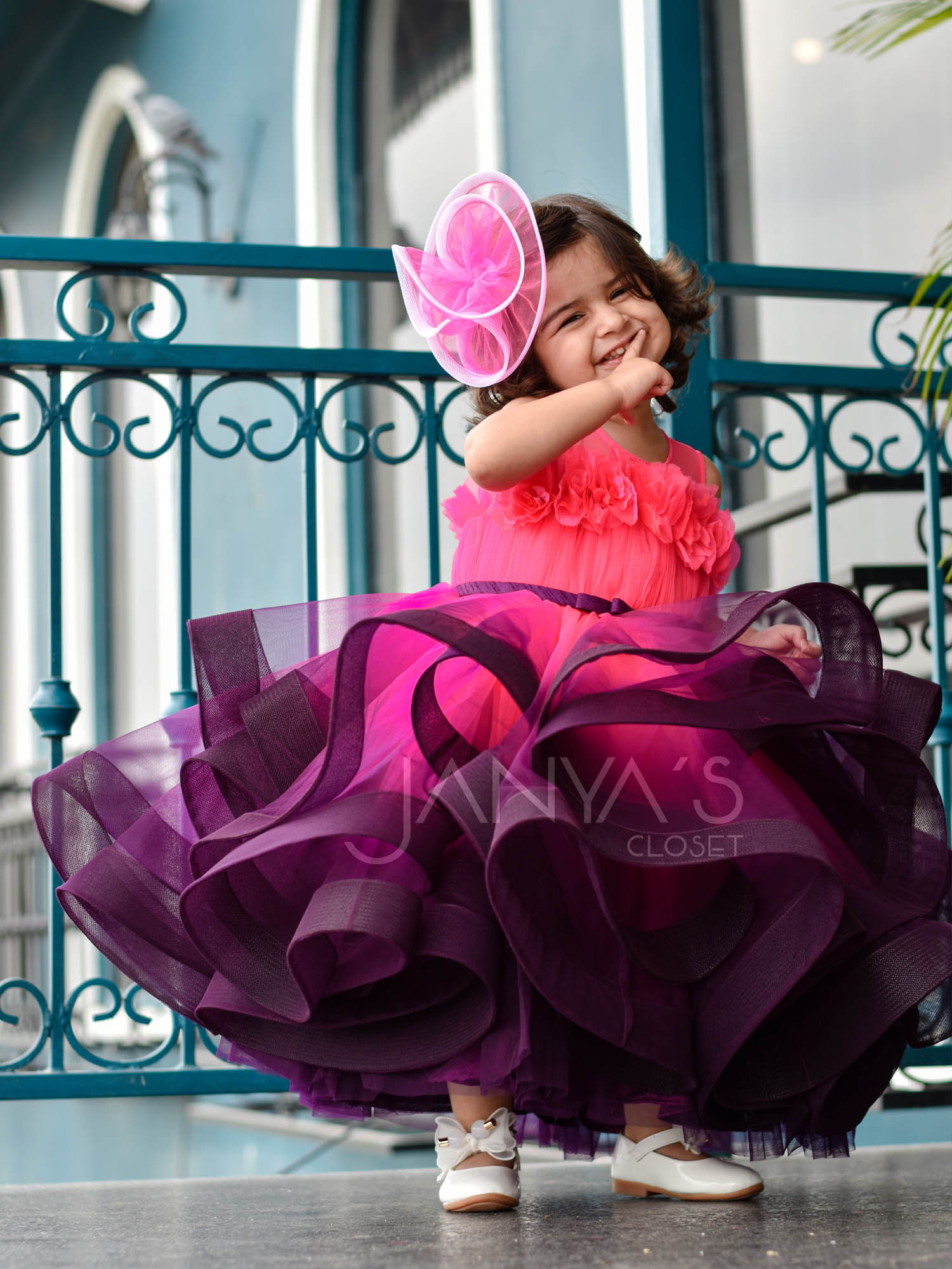 Pre Order: Neon Pink Purple Princess Shaded Gown With Hair Pin