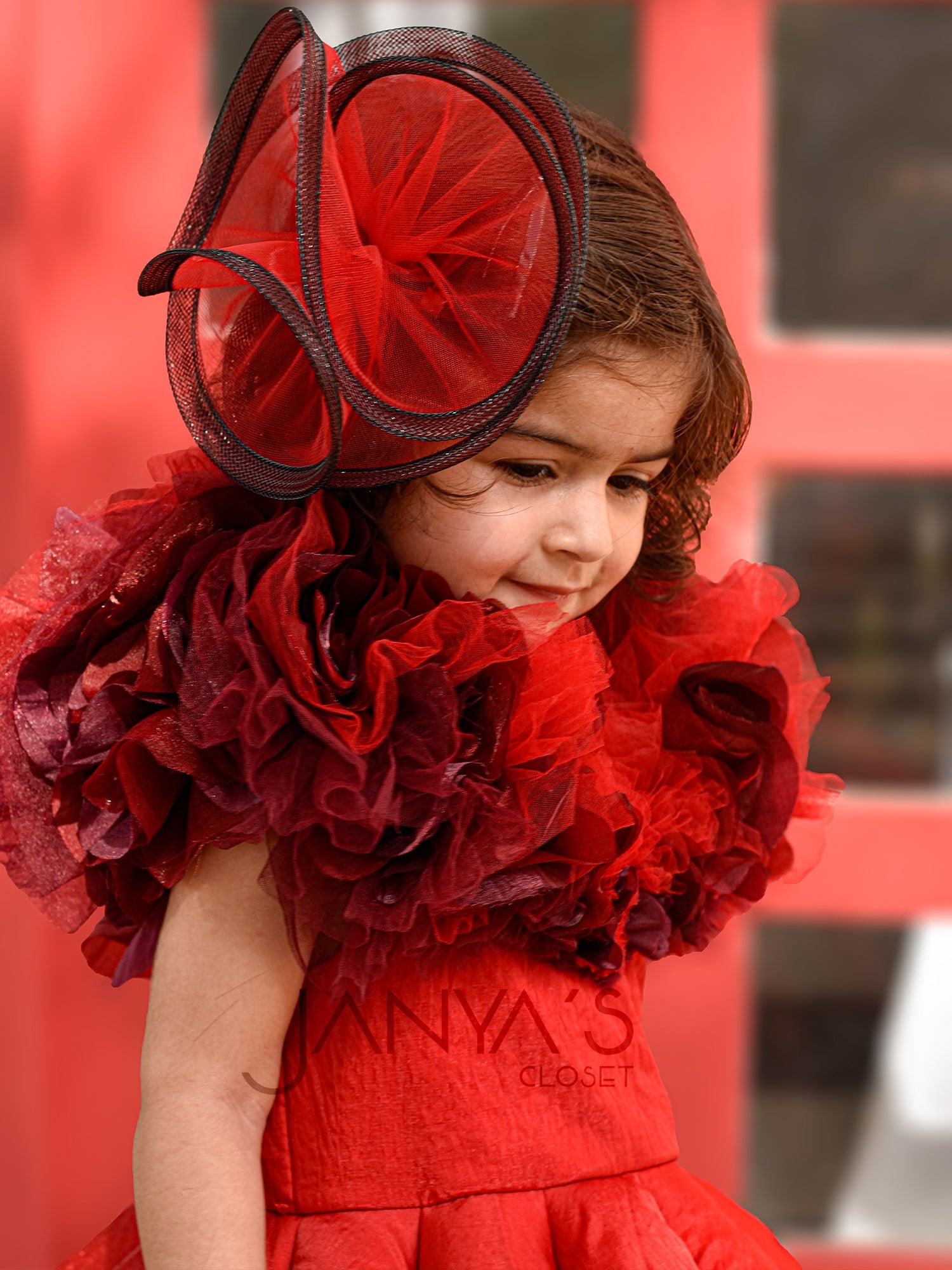 Pre Order : Shaded Red Couture Gown With Hair Accessory