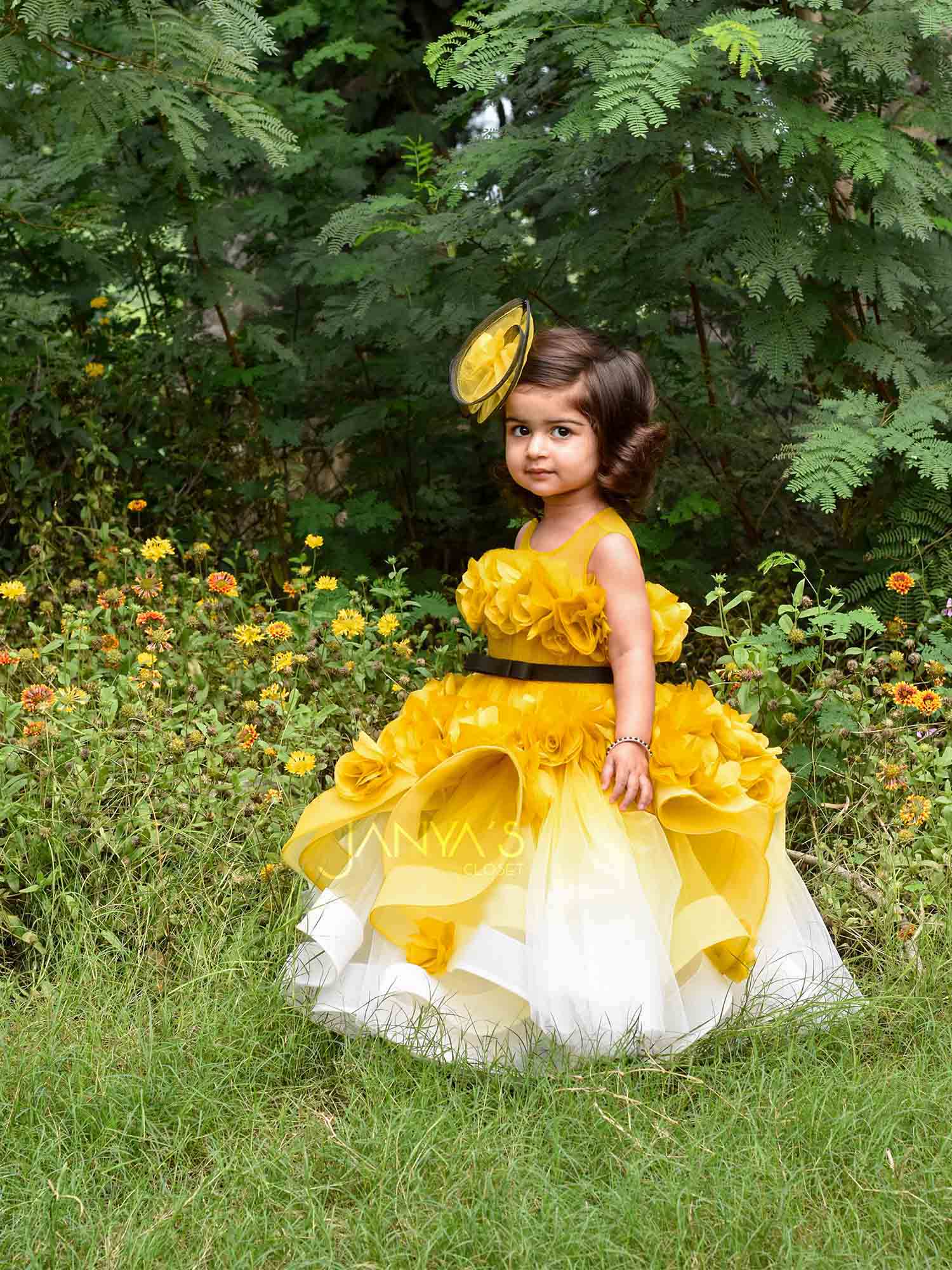 Pre order - Shaded Yellow Fantasy Gown With Hair Pin